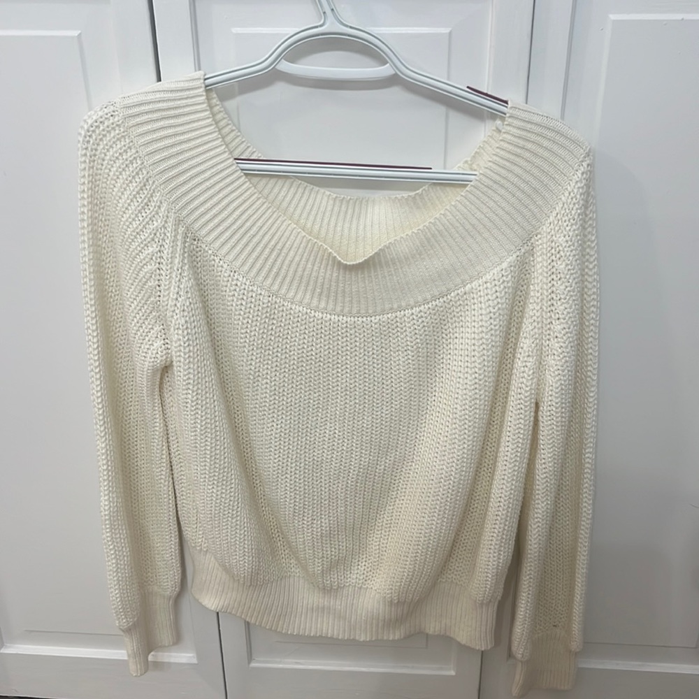 cream off the shoulder sweater
